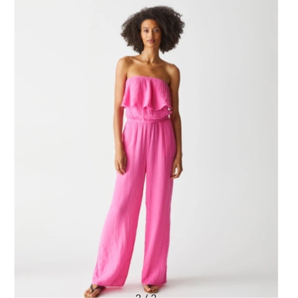 Michael Stars Pink Strapless Jumpsuit with Ruched Bodice